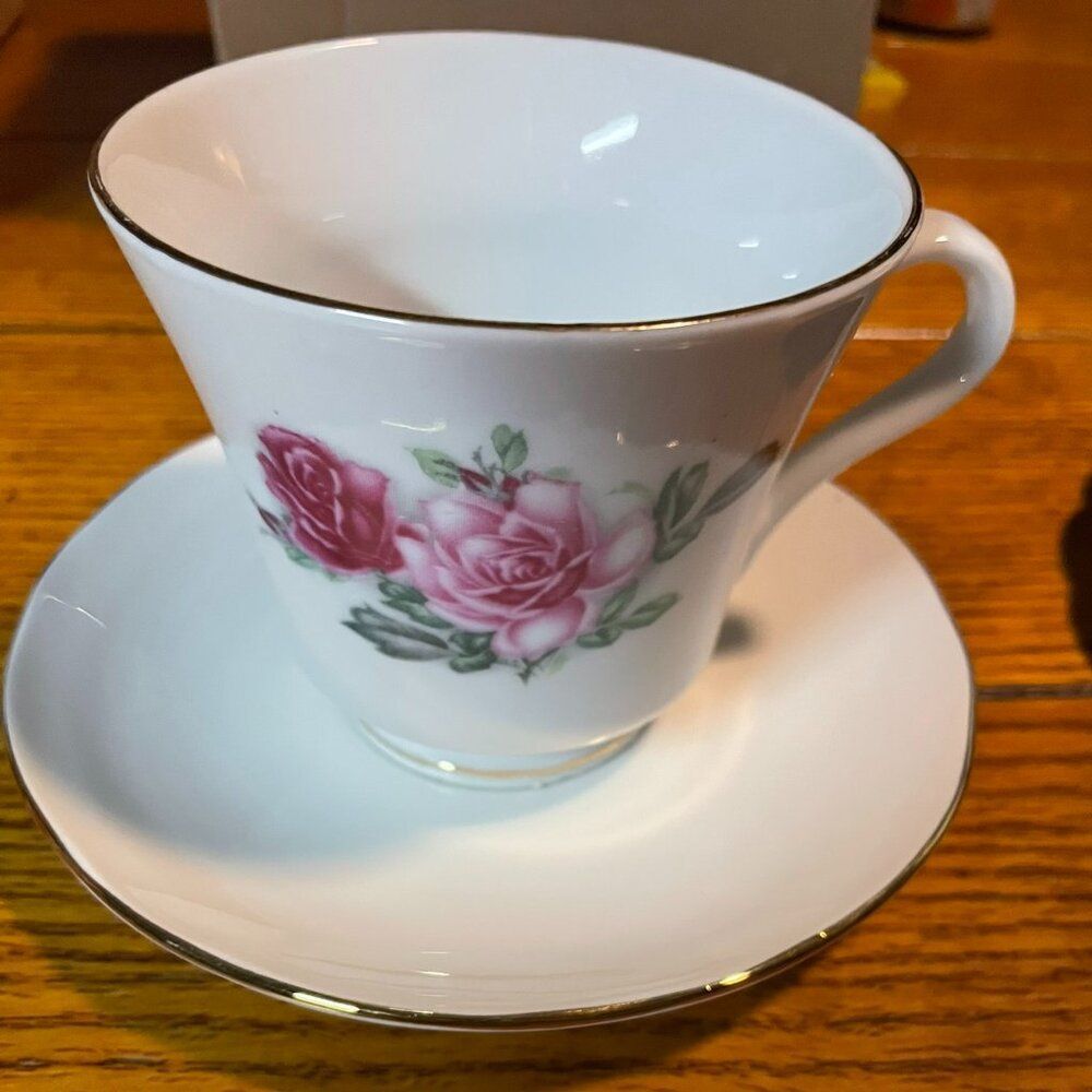 Vintage Made in China Stamped Rose Motif Teacup & Saucer
